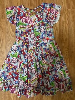 Girls' Multicolor Superhero Print Dress — Spider-Themed 6/7